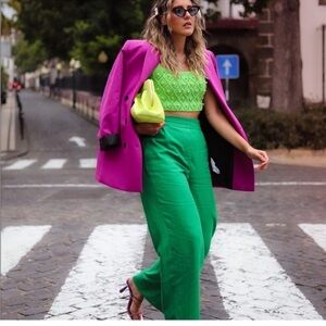 ZARA Green Cropped Knit Sweater Pearl Embellished Preppy Y2K Clueless Medium